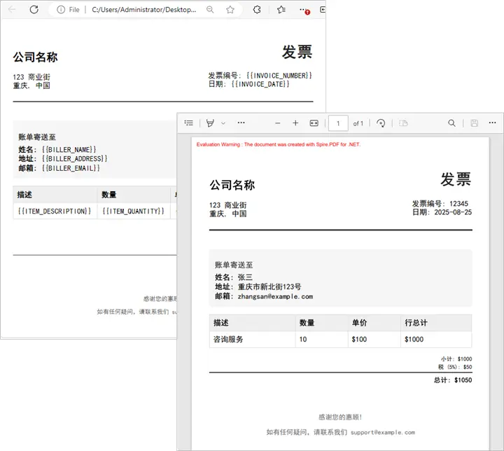 使用C#通过HTML模板创建PDF
