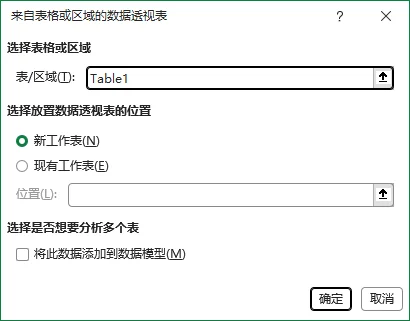 “创建数据透视表”配置窗口