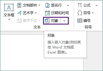 Word 中的“对象”按钮