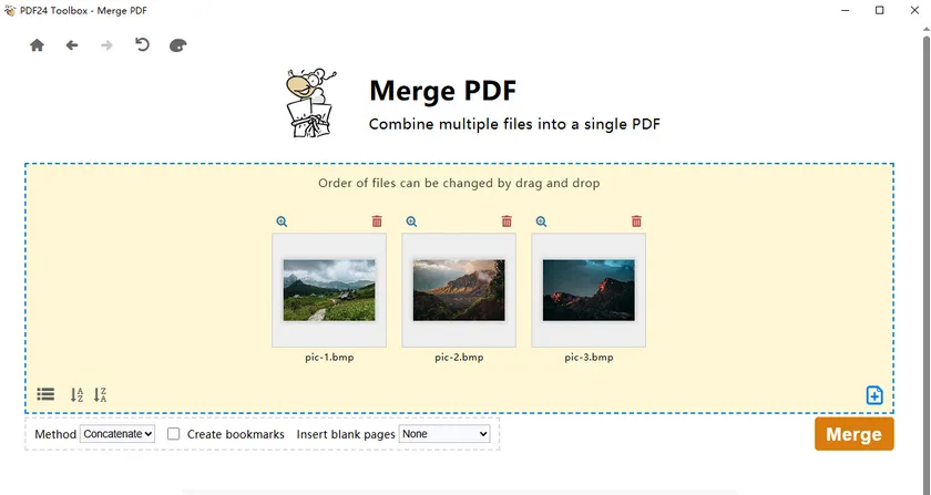 Convert bmp to pdf using pdf24tool