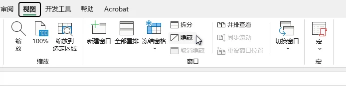 隐藏 Excel 工作簿窗口