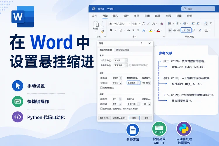 Word 悬挂缩进设置指南:手动、快捷键与自动化